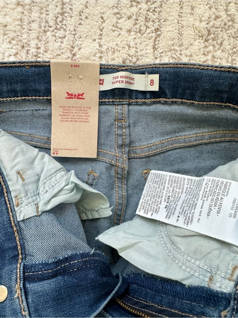 Levis 720 High Rise Super Skinny Jeans Girls 8 Blue Distressed Raw Hem